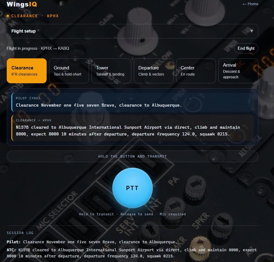 WingsIQ live ATC simulator — IFR clearance at KPHX